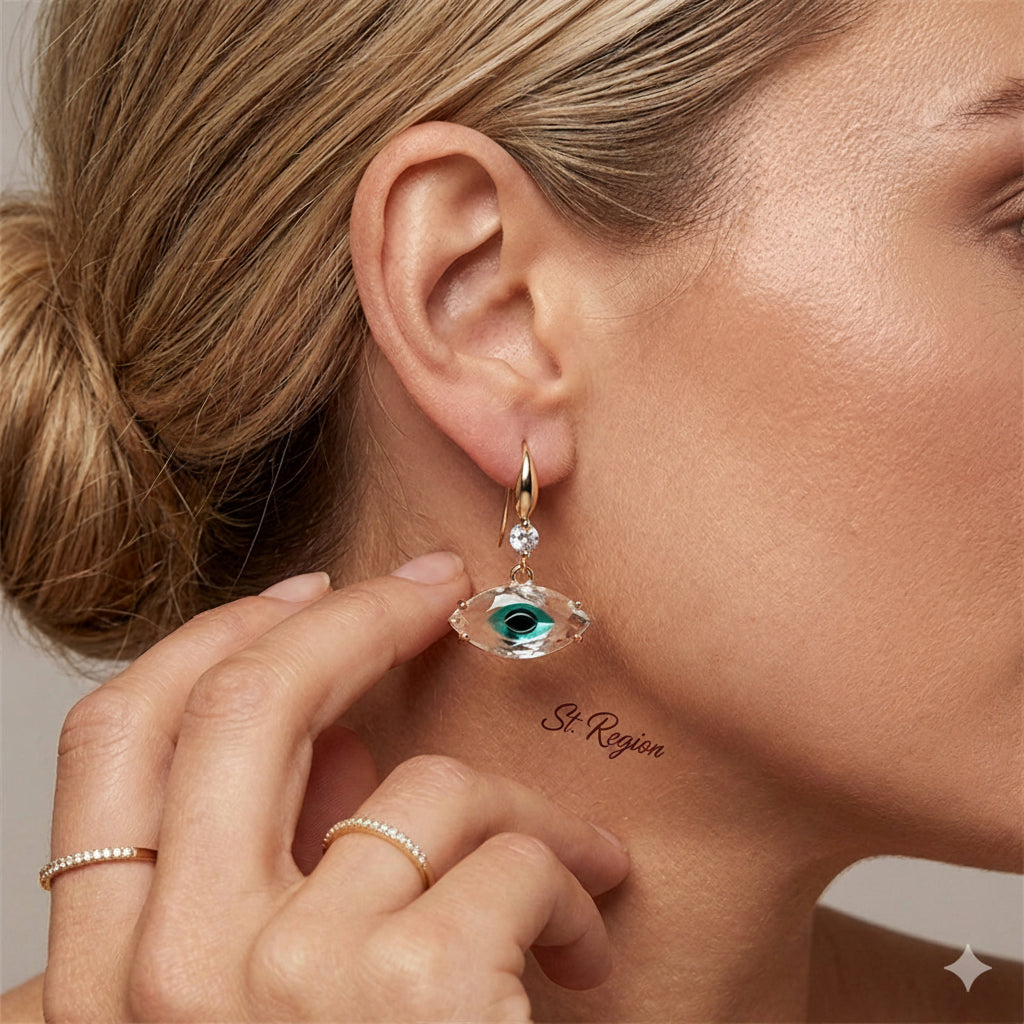 Blue Crystal & Cubic Zirconia Goldtone Eye Hook Earrings - Street Region
