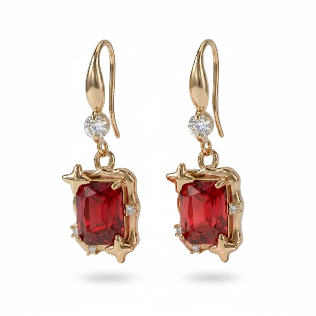 Red Crystal & Cubic Zirconia Goldtone Cushion-Cut Star Hook Earrings - Street Region