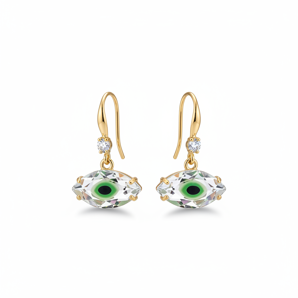 Green Crystal & Cubic Zirconia Goldtone Eye Hook Earrings - Street Region