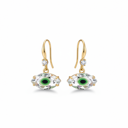 Green Crystal & Cubic Zirconia Goldtone Eye Hook Earrings - Street Region