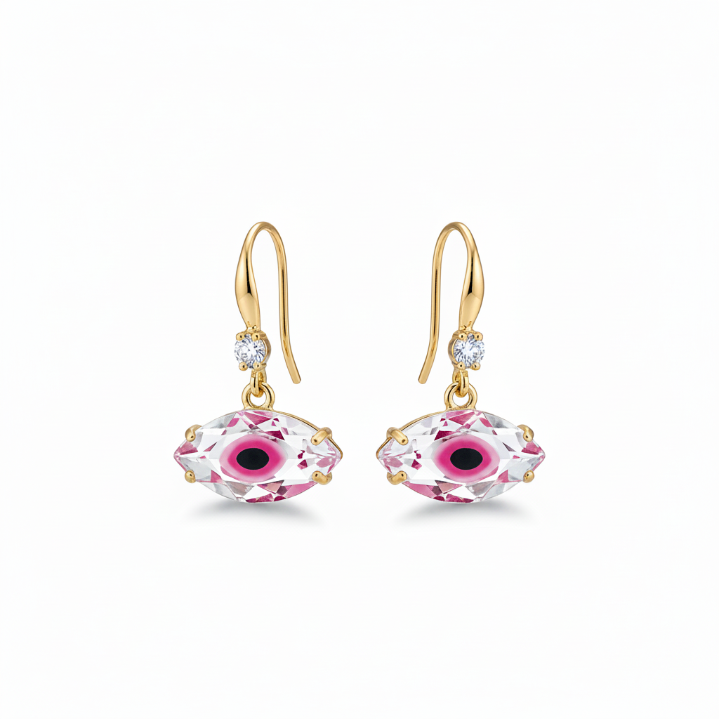 Pink Crystal & Cubic Zirconia Goldtone Eye Hook Earrings - Street Region