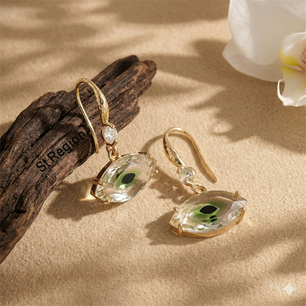 Green Crystal & Cubic Zirconia Goldtone Eye Hook Earrings - Street Region