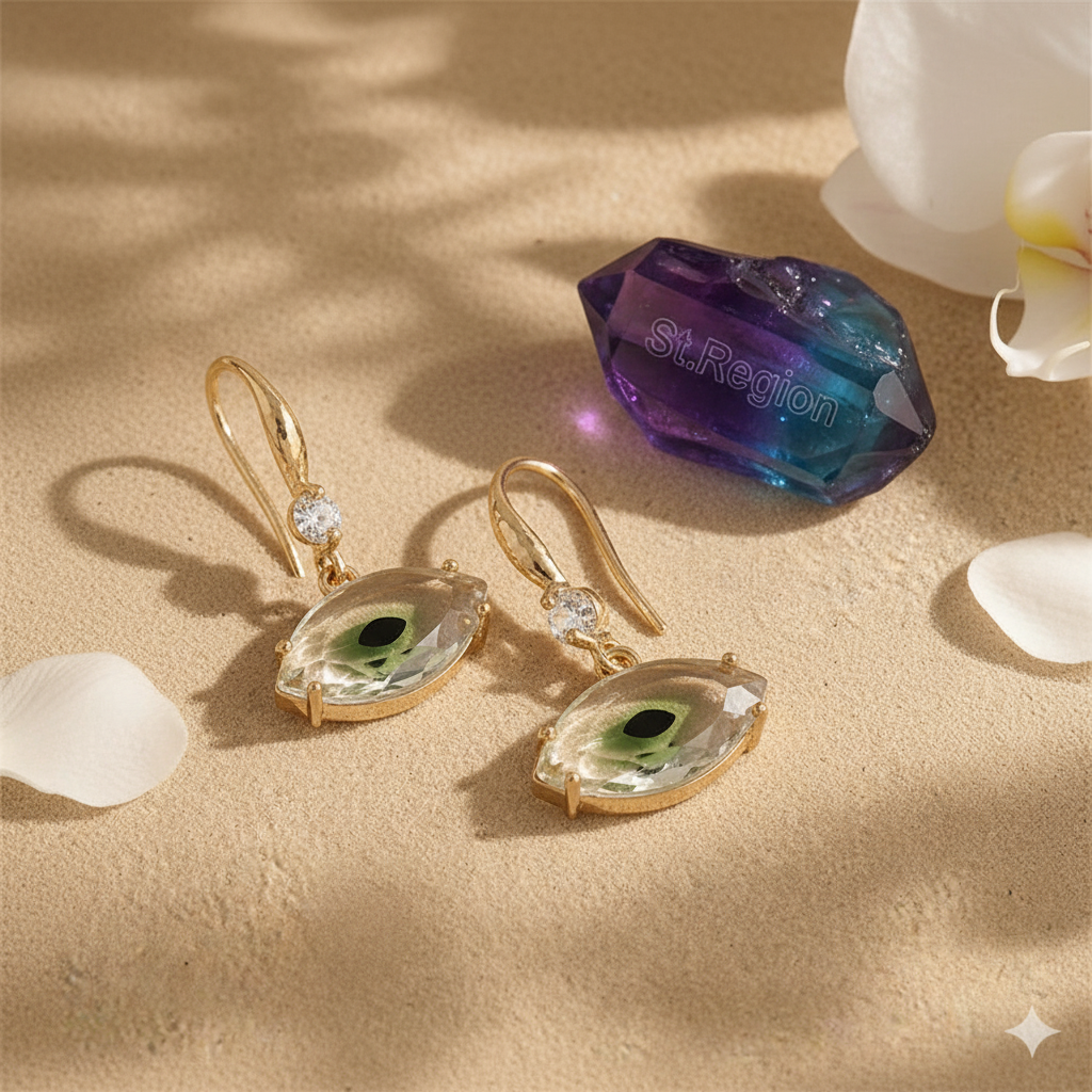 Green Crystal & Cubic Zirconia Goldtone Eye Hook Earrings - Street Region