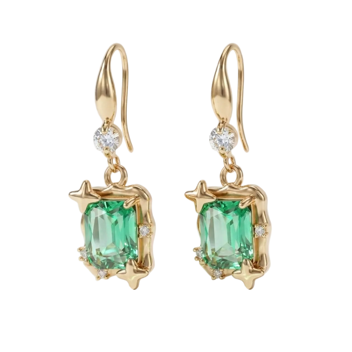 Green Crystal & Cubic Zirconia Goldtone Cushion-Cut Star Hook Earrings - Street Region