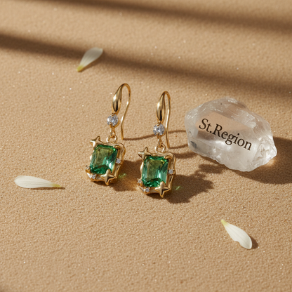 Green Crystal & Cubic Zirconia Goldtone Cushion-Cut Star Hook Earrings - Street Region