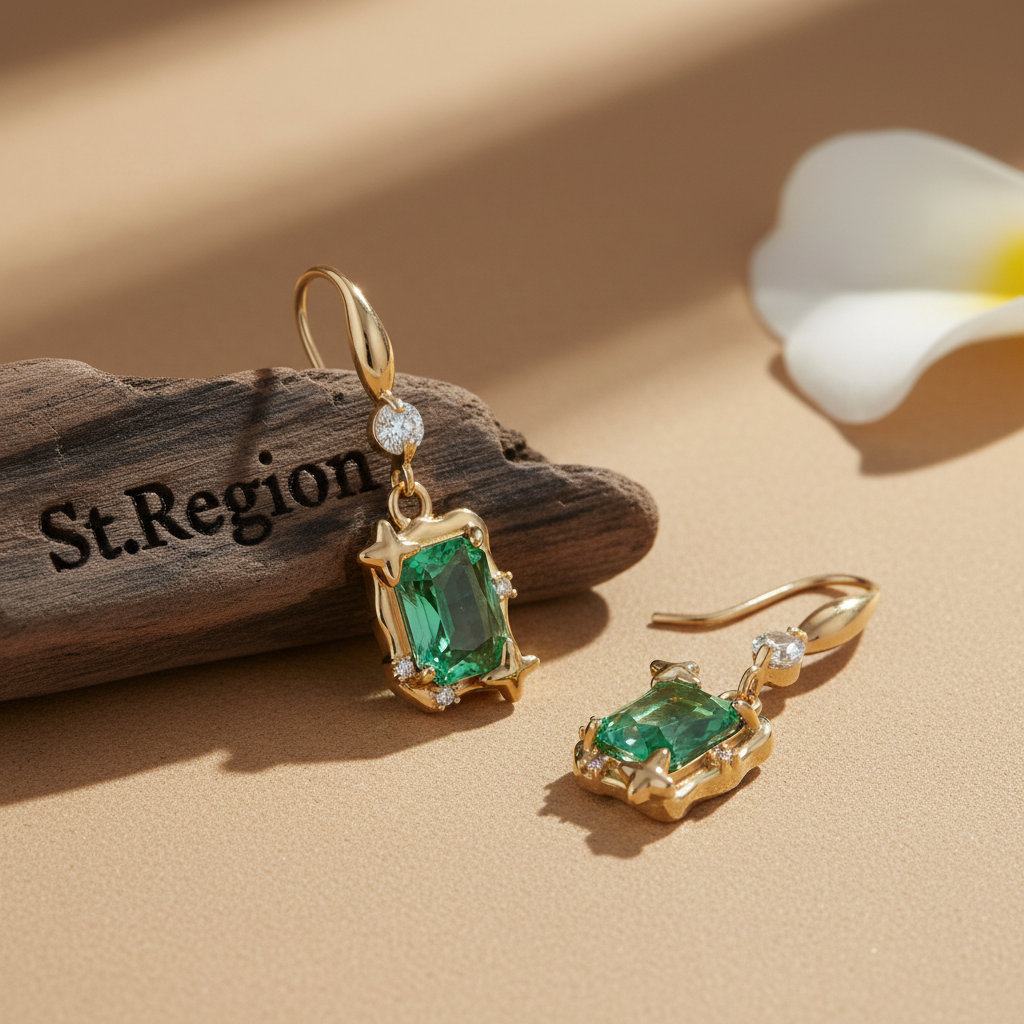 Green Crystal & Cubic Zirconia Goldtone Cushion-Cut Star Hook Earrings - Street Region