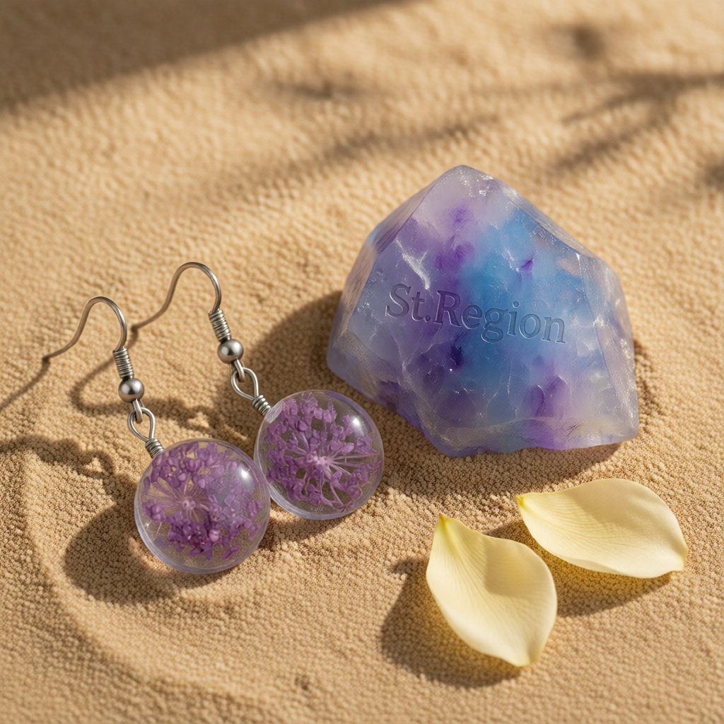 Purple Gypsophila and Silver-Plated Drop Earrings, silver drop earrings for women, botanical inspired, detail close-up
