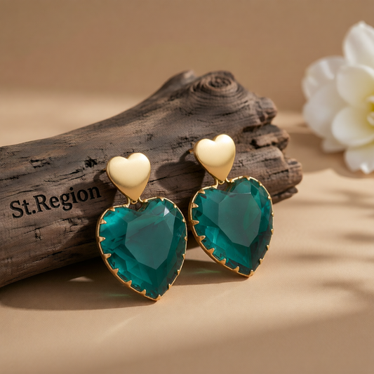 Green Crystal & 18K Gold-Plated Heart Drop Earrings