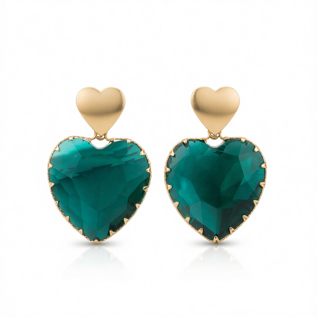 Green Crystal & 18K Gold-Plated Heart Drop Earrings