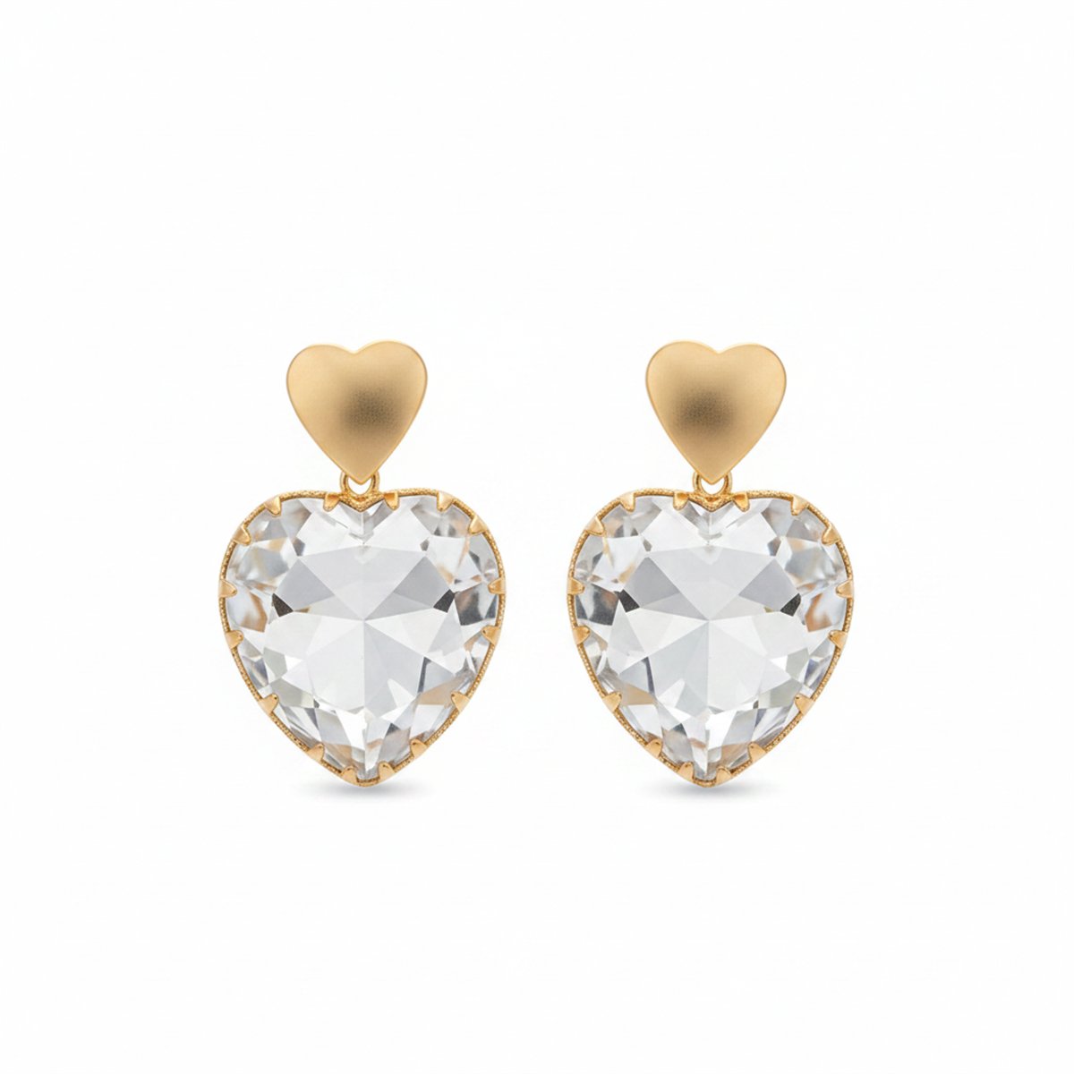 Clear Crystal and 18K Gold-Plated Heart Drop Earrings, gold drop earrings for women, everyday style, side view