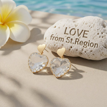 Clear Crystal and 18K Gold-Plated Heart Drop Earrings, gold drop earrings for women, everyday style, lifestyle look