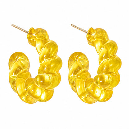 Yellow Twisted C Drop Earrings, huggie earrings, botanical inspired, side view