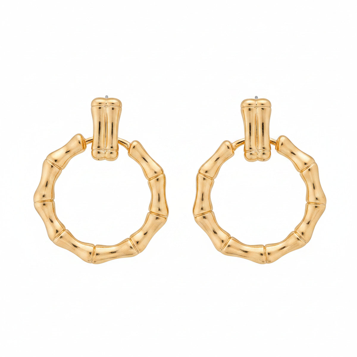 18K Gold-Plated Bamboo Circle Drop Earrings