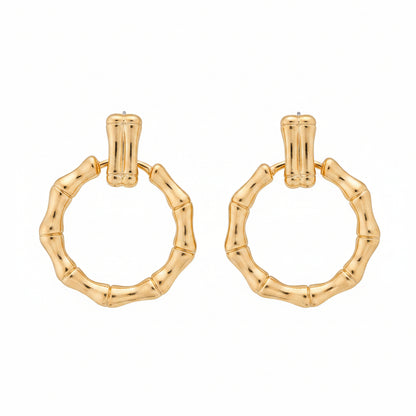 18K Gold-Plated Bamboo Circle Drop Earrings