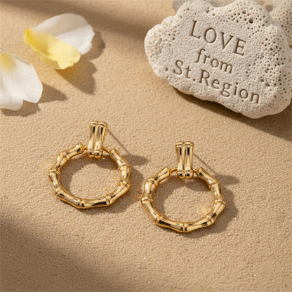 18K Gold-Plated Bamboo Circle Drop Earrings