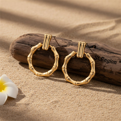 18K Gold-Plated Bamboo Circle Drop Earrings