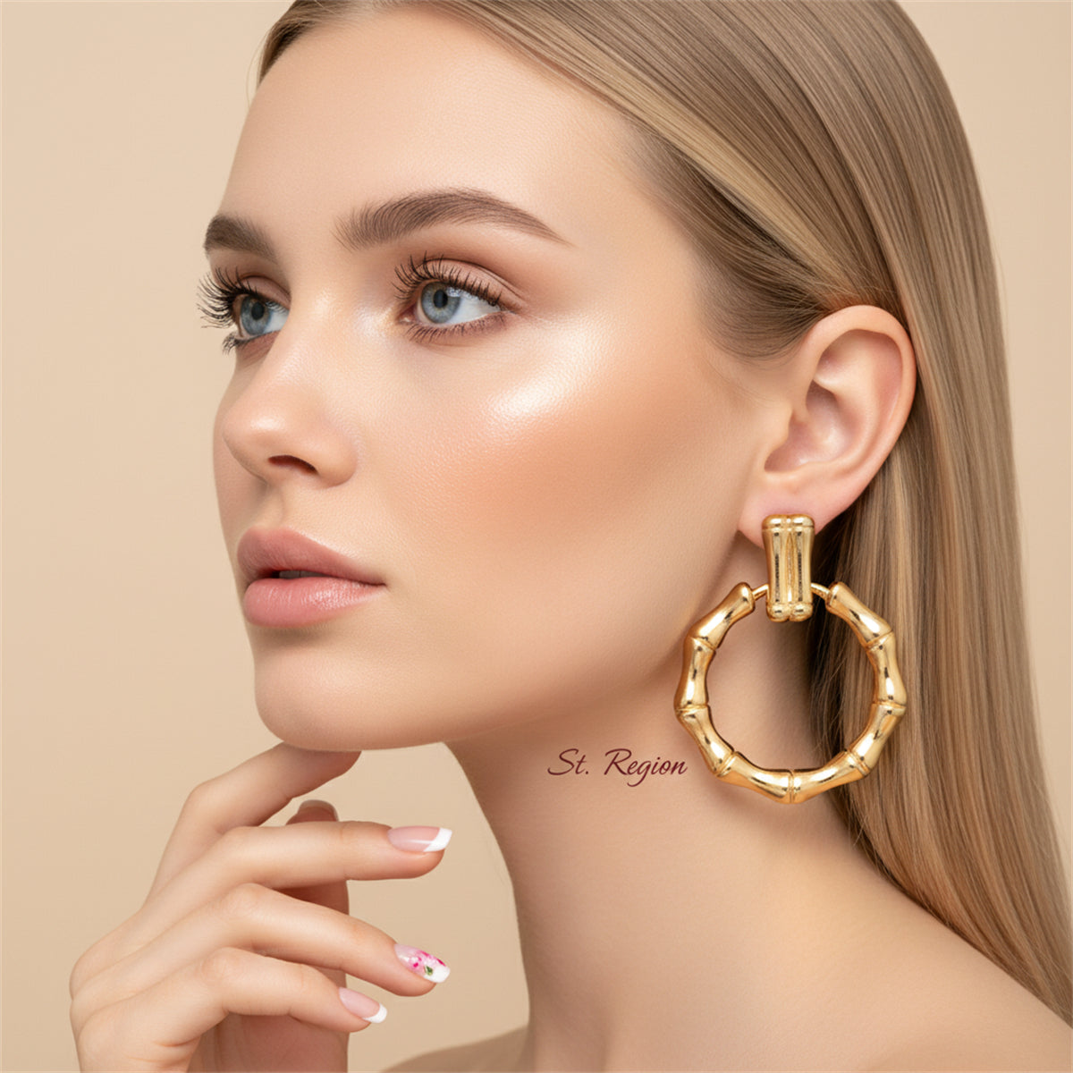 18K Gold-Plated Bamboo Circle Drop Earrings