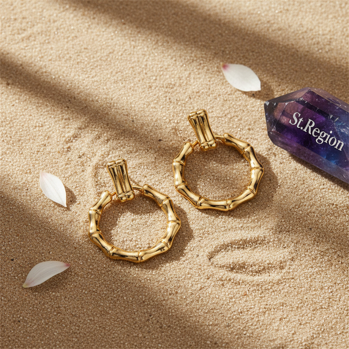 18K Gold-Plated Bamboo Circle Drop Earrings