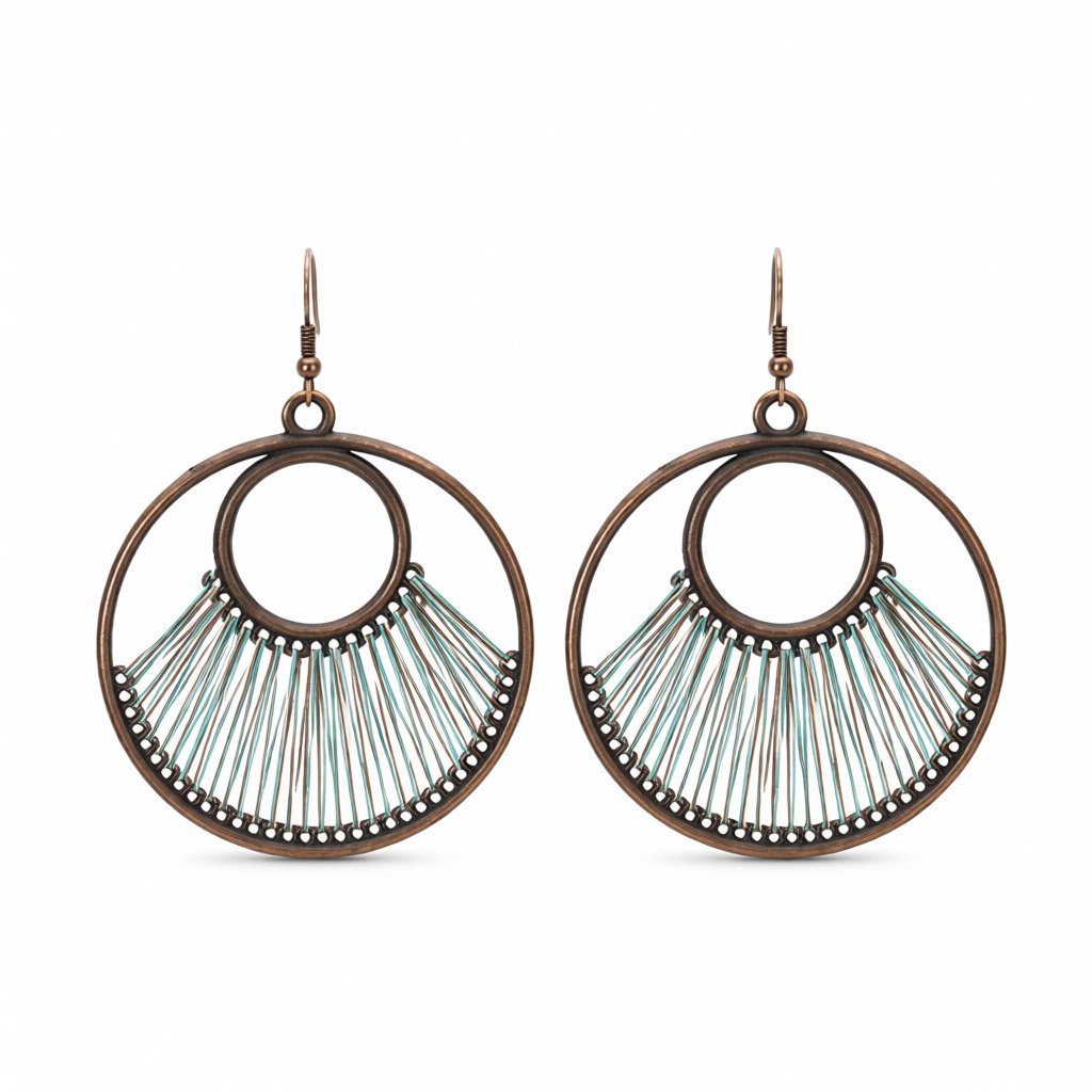 Lake Blue Polyster and 18K Gold-Plated Circle Drop Earrings, gold drop earrings for women, elegant gift for her, side view