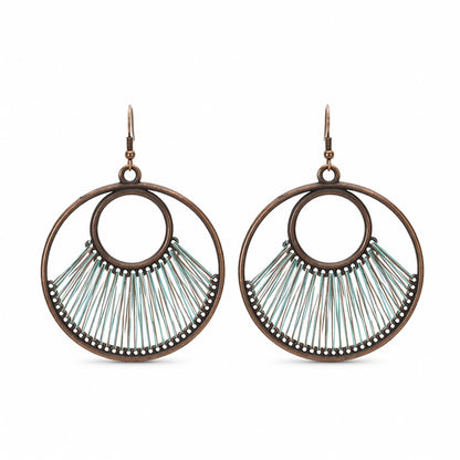 Lake Blue Polyster and 18K Gold-Plated Circle Drop Earrings, gold drop earrings for women, elegant gift for her, side view