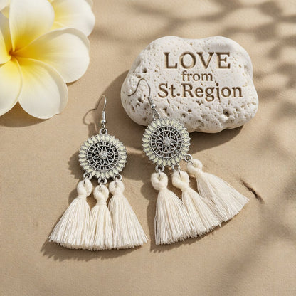 White and Cubic Zirconia Sunflower Tassel Drop Earrings, drop earrings for women, everyday style, lifestyle look