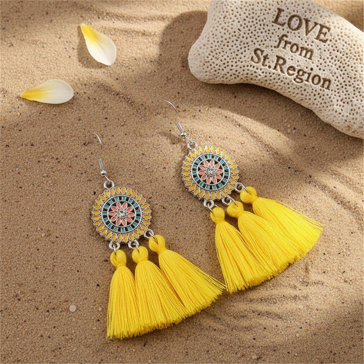 Yellow and Cubic Zirconia Sunflower Tassel Drop Earrings, drop earrings for women, elegant gift for her, lifestyle look