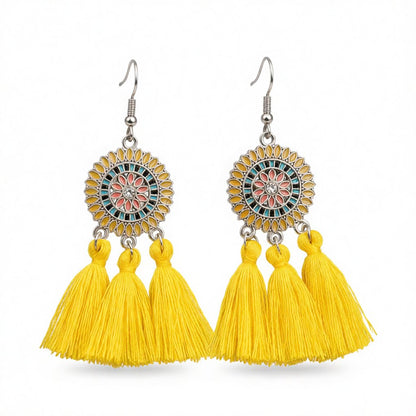 Yellow and Cubic Zirconia Sunflower Tassel Drop Earrings, drop earrings for women, elegant gift for her, side view