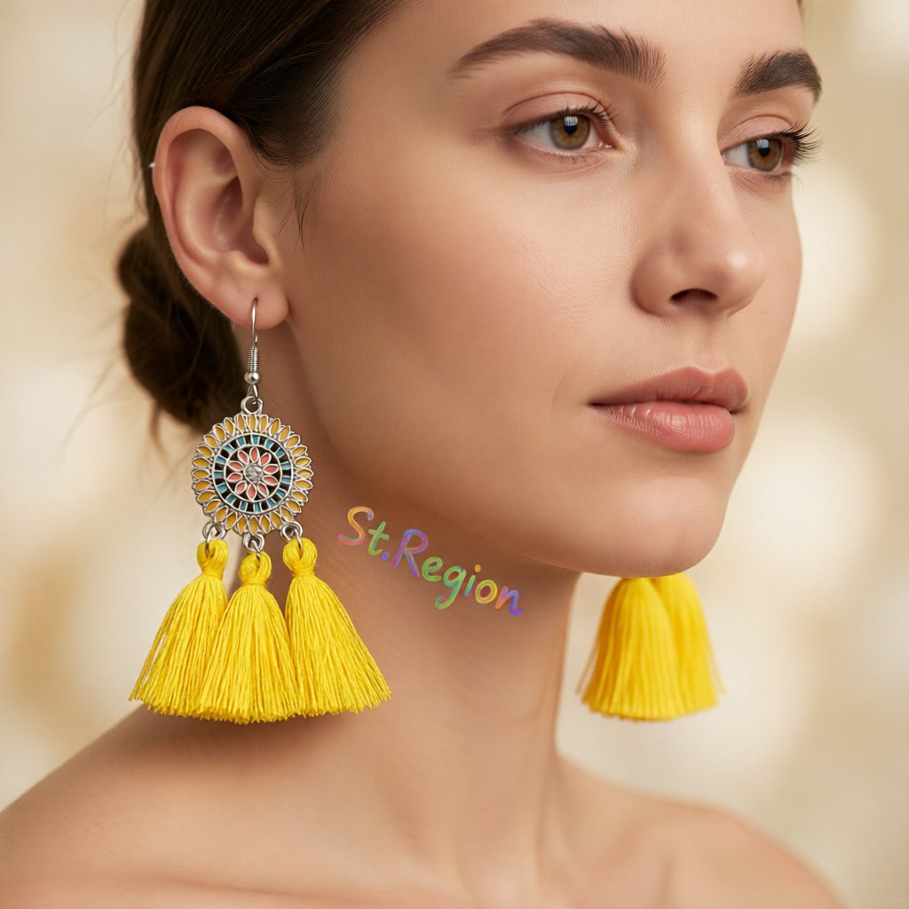 Yellow and Cubic Zirconia Sunflower Tassel Drop Earrings, drop earrings for women, elegant gift for her, styled look