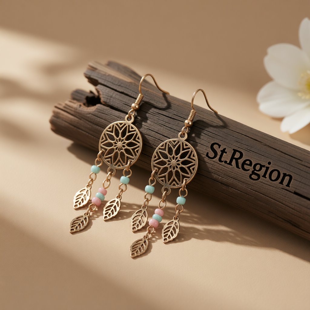 Howlite and 18K Gold-Plated Openwork Lotus Leaf Drop Earrings, gold drop earrings for women, front view