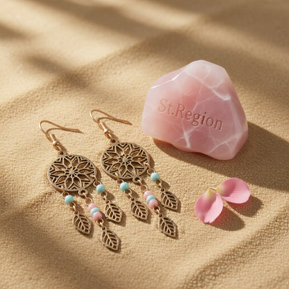 Howlite and 18K Gold-Plated Openwork Lotus Leaf Drop Earrings, gold drop earrings for women, detail close-up