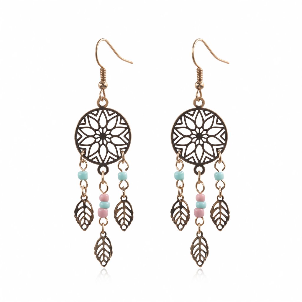 Howlite and 18K Gold-Plated Openwork Lotus Leaf Drop Earrings, gold drop earrings for women, side view
