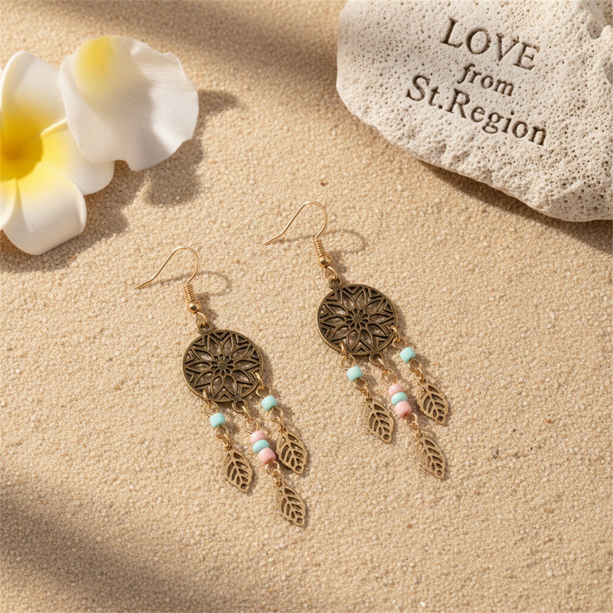 Howlite and 18K Gold-Plated Openwork Lotus Leaf Drop Earrings, gold drop earrings for women, lifestyle look