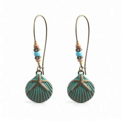 Howlite and 18K Gold-Plated Shell Starfish Drop Earrings, gold huggie earrings, elegant gift for her, side view