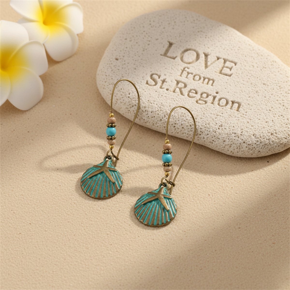 Howlite and 18K Gold-Plated Shell Starfish Drop Earrings, gold huggie earrings, elegant gift for her, lifestyle look