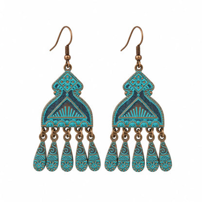 Teal Enamel and 18K Gold-Plated Comb Tassel Drop Earrings, gold drop earrings for women, dainty minimalist design, side view