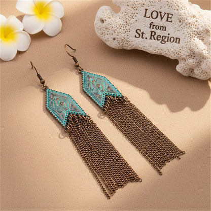 Teal Enamel and 18K Gold-Plated Arrow Tassel Drop Earrings, gold drop earrings for women, lifestyle look