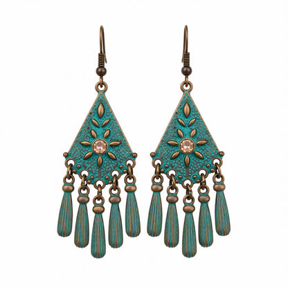 Teal Enamel and 18K Gold-Plated Cubic Zirconia-Accent Rhombus Tassel Drop Earrings, gold drop earrings for women, side view