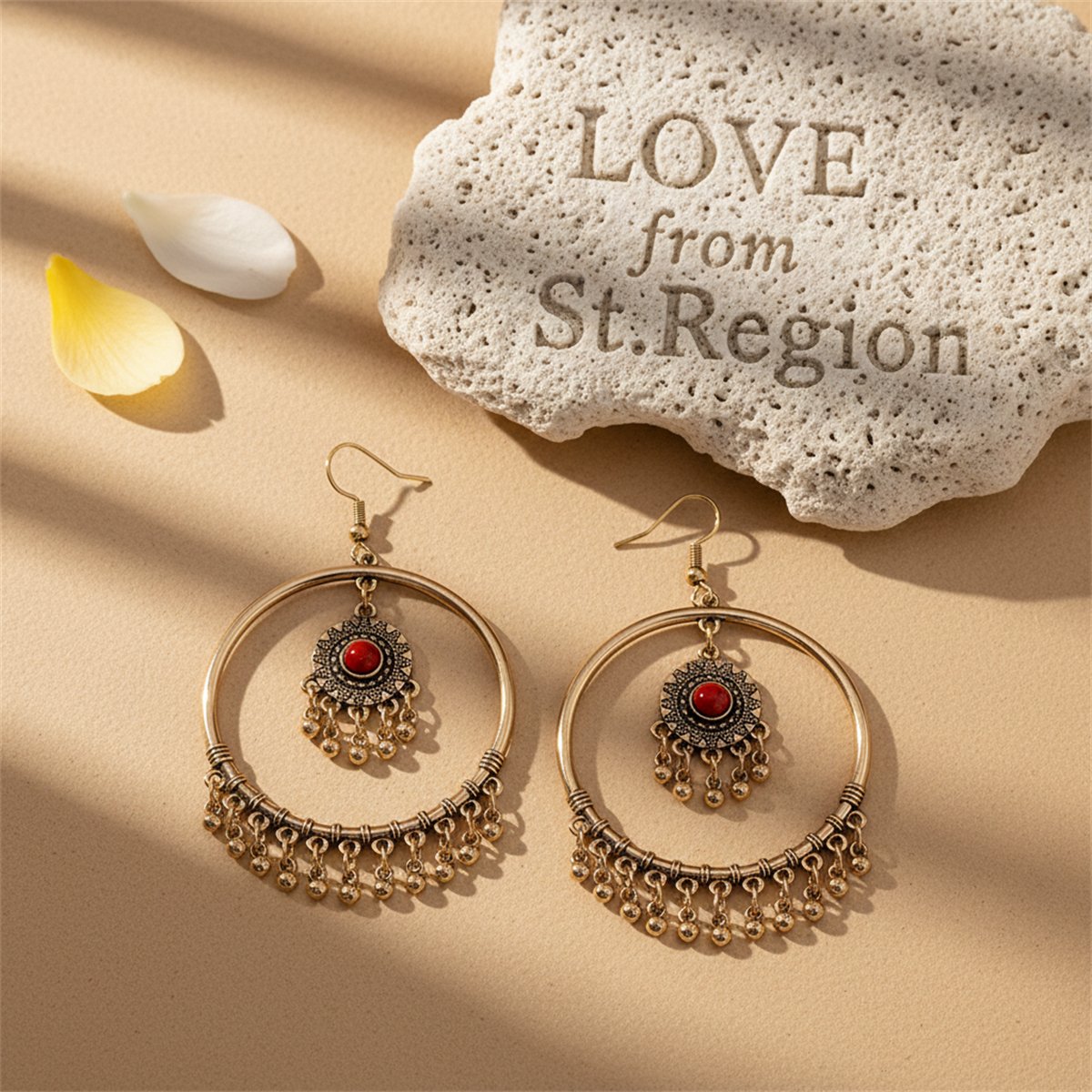 Turquoise and 18K Gold-Plated Big Circle Drop Earrings, gold drop earrings for women, lifestyle look