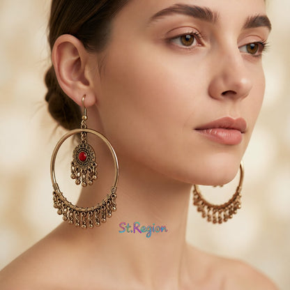 Turquoise and 18K Gold-Plated Big Circle Drop Earrings, gold drop earrings for women, dainty minimalist design, styled look