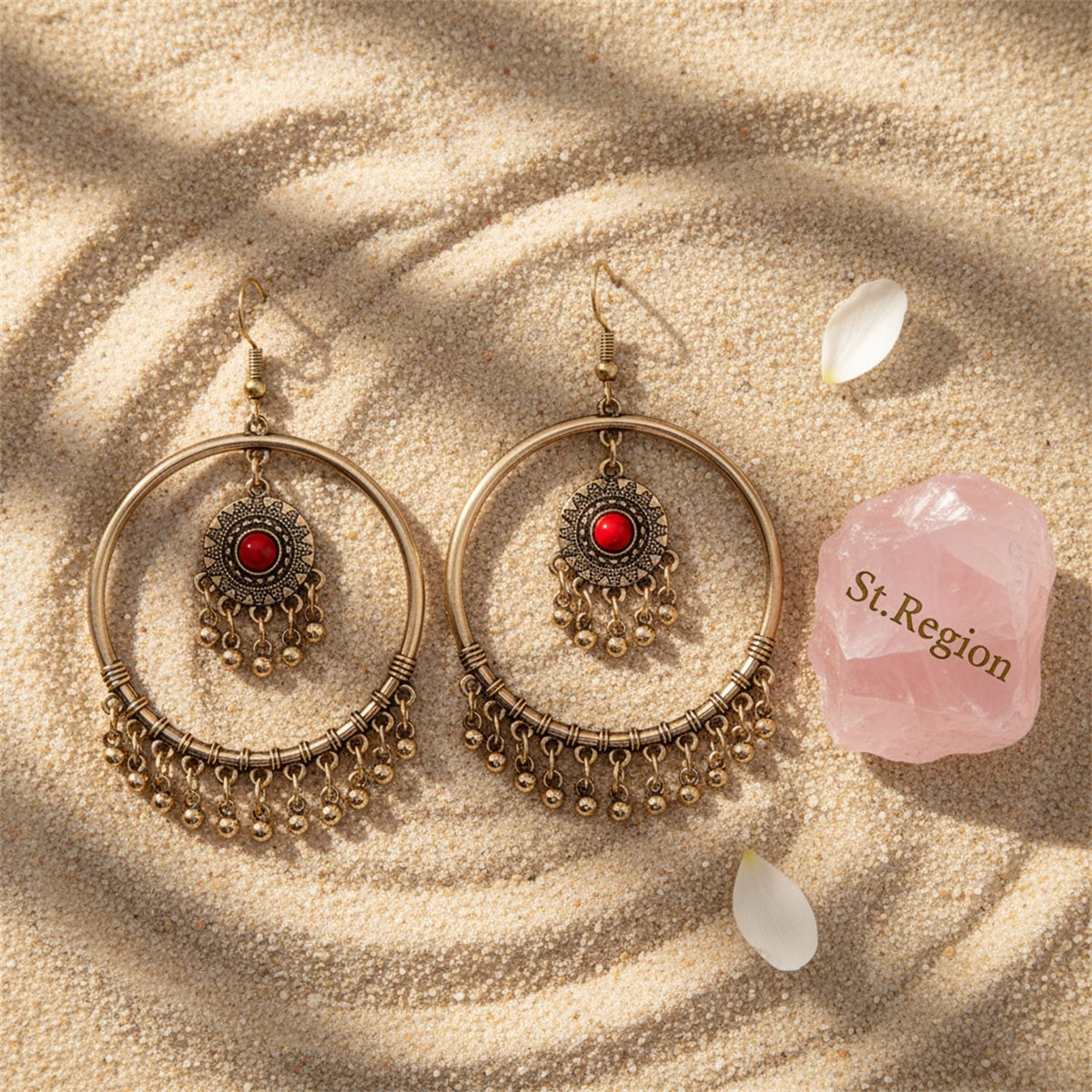 Turquoise and 18K Gold-Plated Big Circle Drop Earrings, gold drop earrings for women, detail close-up