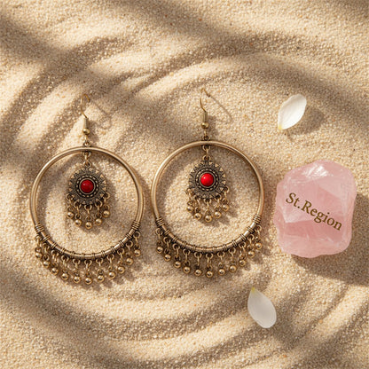 Turquoise and 18K Gold-Plated Big Circle Drop Earrings, gold drop earrings for women, detail close-up