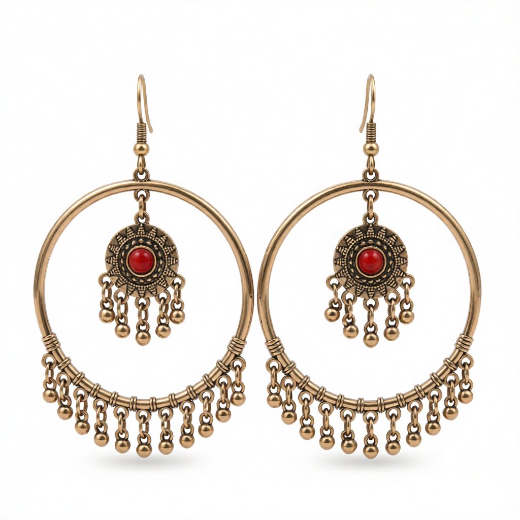 Turquoise and 18K Gold-Plated Big Circle Drop Earrings, gold drop earrings for women, dainty minimalist design, side view