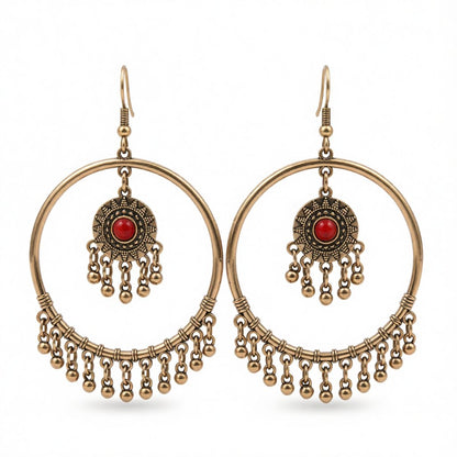 Turquoise and 18K Gold-Plated Big Circle Drop Earrings, gold drop earrings for women, dainty minimalist design, side view