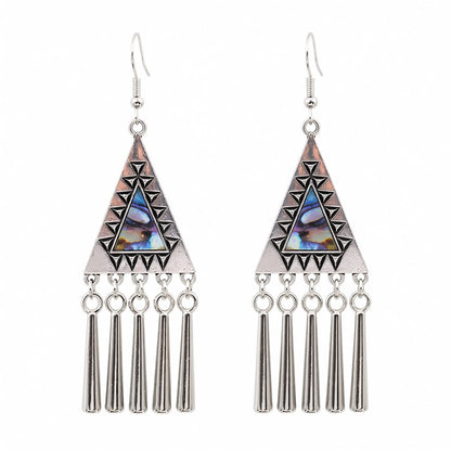 Abalone Shell and Silver-Plated Triangle Tassel Drop Earrings, silver drop earrings for women, side view