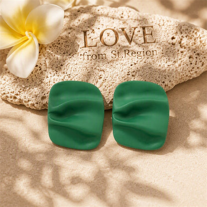 Green Enamel and Silver-Plated Ripple Stud Earrings, silver stud earrings for women, dainty minimalist design, lifestyle look