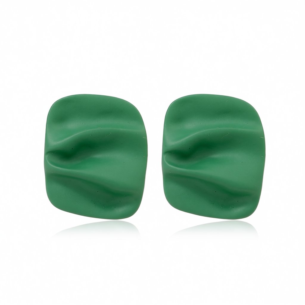 Green Enamel and Silver-Plated Ripple Stud Earrings, silver stud earrings for women, dainty minimalist design, side view