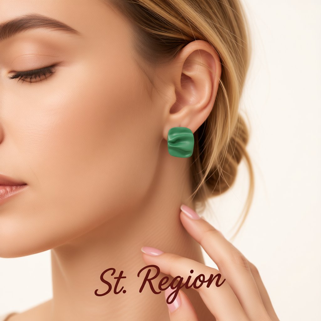 Green Enamel and Silver-Plated Ripple Stud Earrings, silver stud earrings for women, dainty minimalist design, styled look