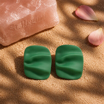Green Enamel and Silver-Plated Ripple Stud Earrings, silver stud earrings for women, detail close-up