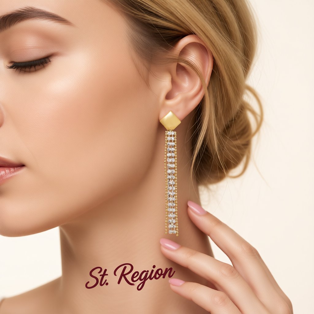 Cubic Zirconia and 18K Gold-Plated Square Tassel Drop Earrings, gold drop earrings for women, styled look