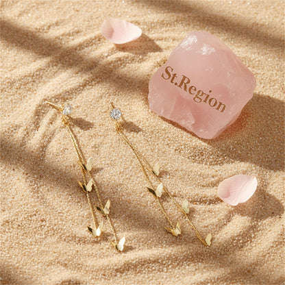 Cubic Zirconia and 18K Gold-Plated Butterfly Double-Strand Drop Earrings, gold drop earrings for women, detail close-up